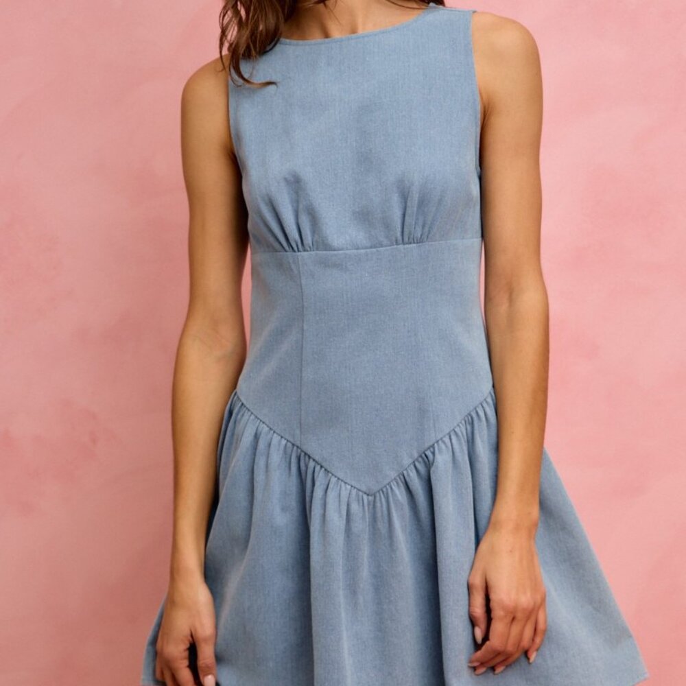 SO ME Fit And Flare Sleeveless Denim Mini Dress